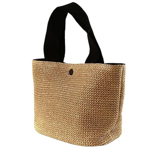 YGLEEULI Geflochtene Tasche Elegante Damen Handtasche aus gewebtem Stroh for den Urlaub am Strand, lässige Tragetasche mit Henkel, Retro-Umhängetasche(Black)