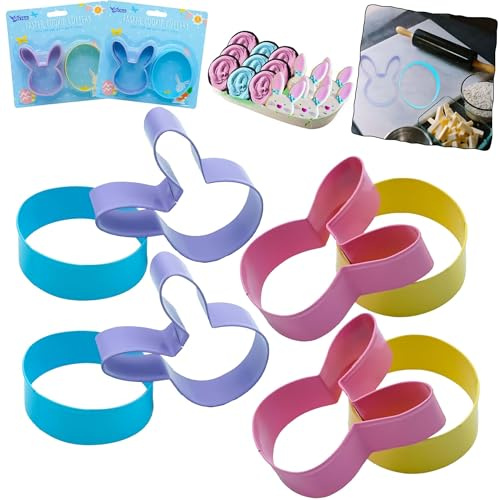 Set di 8 formine per biscotti pasquali, in acciaio inox, a forma di coniglietto e uova, per cottura, biscotti, pancake, fondente, pasticceria, impasto, artigianato fai da te, strumenti da forno per