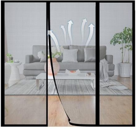 Magnet-Türvorhang Insektenschutz mit Teleskop-Lamellen – Fliegengitter & Lamellenvorhang Schwarz 140x215cm