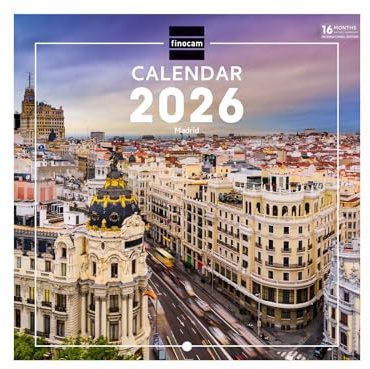 Finocam - Wall Calendar 2026 18x18 cm Month to View January - December 2026 + Sep.- Dec. 2025 (4 months) reduced | Calendar 2026 | Images Madrid - International