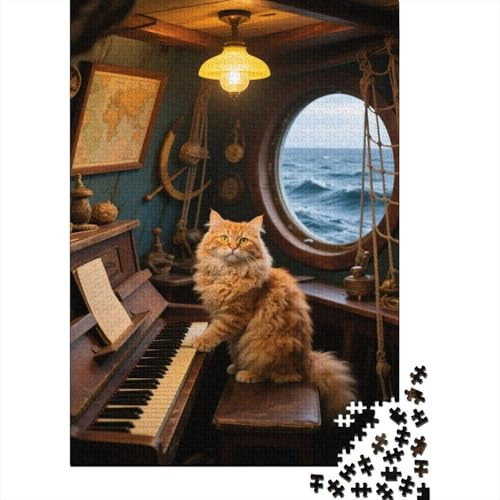 1000 Teile Puzzle Katze Klavier spielend Holz-Puzzle Für Jugendliche & Erwachsene - Klassische Herausforderung, Moderne Wohnkultur, Einzigartiges Geschenk 1000pcs (75x50cm)