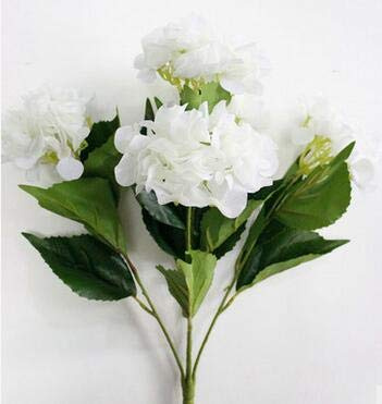 OWOHYG Artificial and Dried Flower 1 Bouquet Real Touch/Felt 5 Forks Artificial Hydrangea Flowers Wedding Decorative Silicone Hydrangea Hortensia (White)