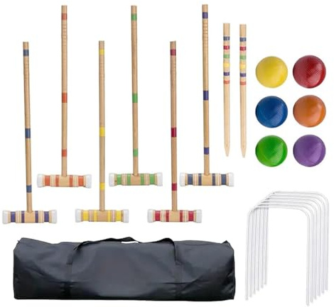 Krocket-Spielset mit 6 Spielern: Langlebiger Rasenhammer und Ball-Set | Wiederverwendbares Holz-Sporthof-Set für die Familie, lustige Aktivität im Freien für Kinder Ad
