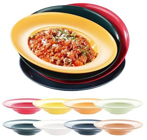 PORFOYO Pastateller, 8 Stück Suppenteller Tief, Spaghetti Teller, Tiefe Teller 23cm, Nudelteller Schön Aus Kunststoff, Pasta teller Für Nudeln Steaks Salate Spülmaschinenfest
