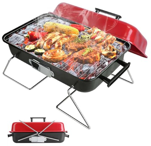 Pobbycrafm Barbecue de Table Portable, Barbecue Fumoir Portable avec Couvercle et Évent Réglable, Grille de Cuisson pour Extérieur, Camping, Balcon