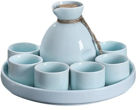 CVNIMV Set di 8 Bicchieri in Ceramica per sakè, Bicchieri da Vino Artigianali, Bicchieri in Ceramica con Texture Smaltata Bianca e Blu, Bicchieri da Vino Artigianali, Set di Bicchieri per