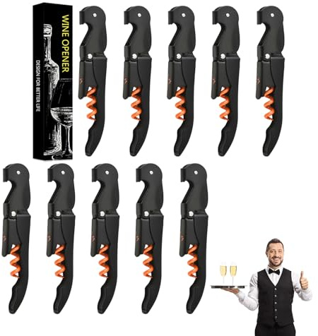 Sacacorchos Abridor de Vino Abrebotellas Profesional Abridor Cerveza 3 in 1 Abridor de Botellas Sacacorchos Vino (10, Negro Naranja)