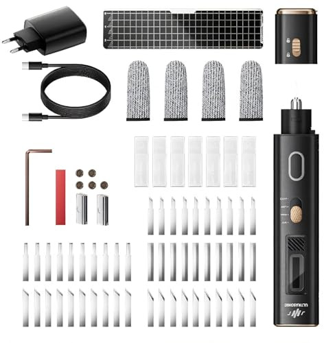 YUEHISY Kit D'outils de DéCoupe à Ultrasons 40 KHz, 50 Lames de Rechange, écran OLED et Deux Modes de Coupe, pour L'impression 3D, les Plastiques, le Bois et les Circuits Imprimés (Prise UE)