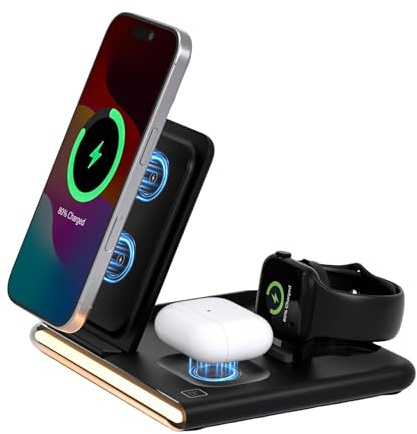 Cargador Inalámbrico 3 en 1 Portátil, Compatible con iPhone 17/16/15/14/13/12/11/Pro/Max/Plus, for Apple Watch Ultra 3/11/10/9/8/7/6/SE 3, for AirPods 4/3/2/Pro 3, sin Cargador Incluido