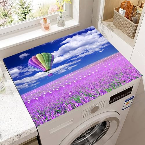 Hearda Housse Machine a Laver Paysage Lavande,Dessus Tapis Lave Linge Antidérapant,Housse de Protection pour Machine à Laver Top,Tapis de Protection pour Dessus Sèche-Linge (Lavande,60x60cm)