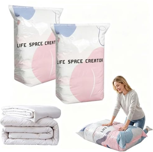 2PCS No-Pump Large Vacuum Storage Compression Bags, Vakuumbeutel ohne Pumpe, Vacuum Storage Bag,Versiegelungsbeutel, Luftdichte Kompressionsbeutel für Kleidung Kissen Bettdecken Decke (100x80x38cm)
