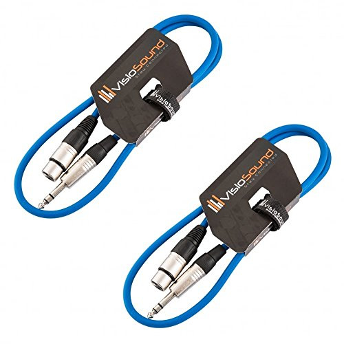 Female XLR 6.35mm Stereo TRS Jack Lead Audio Cable 2 Pack 1m Blue/Blue | 2 x Noiseless OFC Balanced Signal, Audio, Patch Cable / 4 Colours