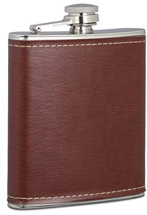 Flasque inox 200 ml, lot 2, réservoir alcool en acier inoxydable avec faux cuir fiole de poche, brun | Flacon de poche en acier inoxydable avec étui en similicuir, petite flasque pour vos déplacements