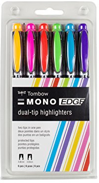 Tombow WA-TC-6P Textmarkör MONO Edge med kil- och rund spets set om 6, 180 x 10 x 2 cm