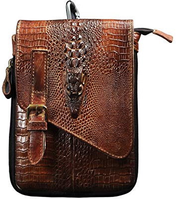 Le'aokuu Herren Verrückt Pferd Leder Tasche Freizeit Universität Schultasche Reisetasche Schultertasche Messenger Bag 611 (611-1 Krokodil Kamel-Größ)