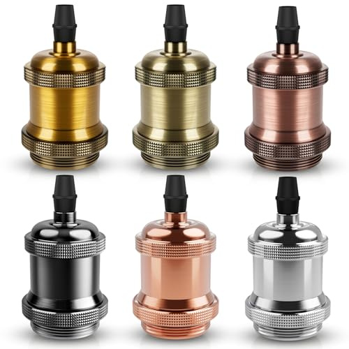 DiCUNO E27 vintage solid Lampenfassung, Multicolor, DIY Zubehör, 6er Pack | Aluminium&Keramik Lampenhalter, E27 Sockel für Glühbirne, Antiker-Look für Wand-, Tisch- & Deckenleuchte, ideal für Café, Bar