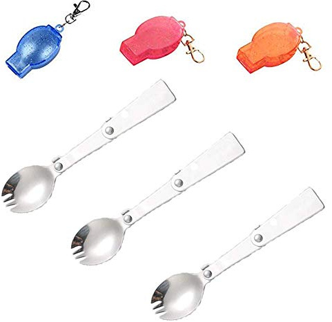 LUFOX 3Pcs Foldable Muti-function Stainless Steel Spork,Camping Traveller Sporks，Flatware Cutlery Spoon Fork with Carrying Case