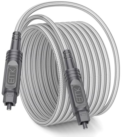 EMK Câble audio numérique optique Toslink –8M [gaine en coton tressé, durable et flexible] Cordon fibre optique pour Home Cinéma, barre de son, TV, PS4, Xbox et plus