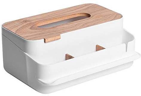 ROKF Caja de pañuelos de papel, caja de pañuelos de madera, soporte para mando a distancia, multifunción, con muelle y mando a distancia