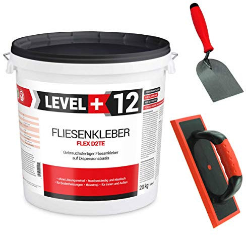 Set Kleberbox 20 Kg Fertig Fliesenkleber + Epoxit-Fugbrett + Spachtelkelle Steinkleber Flexmörtel Weiß Innen Außen Dispersions-Kleber SET203