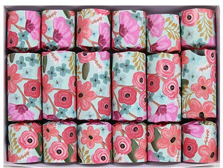 Summertime Decorative Party Favors -- Set of six colorful wrapped party favors containing tissue crown, silly joke and English theme novelty item