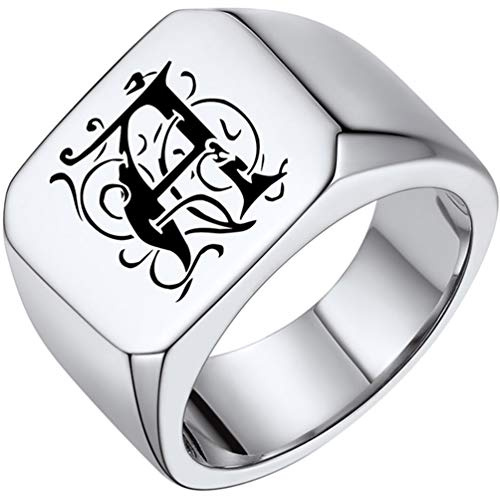 PROSTEEL personalisiert Initialen Siegelring für Damen Herren hochglanzpoliert Quadrat Buchstaben Band Ring Biker Ringe Partnerringe Edelstahl/18k vergoldet ModeSchmuck Accessoire