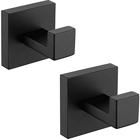 Melairy 304 Edelstahl Schwarz Handtuchhaken, Modern Handtuch Robe Quadrat Badezimmer Zubehör, Handtuchhaken für ein Handtuch, Bademantel, Kleiderhaken 2 Stück