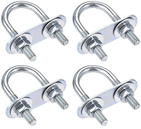 sourcing map Lot de 4 boulons ronds en U M6 de 20 mm de largeur intérieure 50 mm de longueur avec écrou, plaque, rondelle