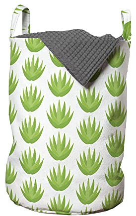 ABAKUHAUS Agave Wäschesack, Exotische Kaktus-Anlage Motiv, Wäschekorb mit Griffen Kordelzugverschluss für Waschsalons, 33 cm breit x 49 cm hoch, Weiß und Lindgrün