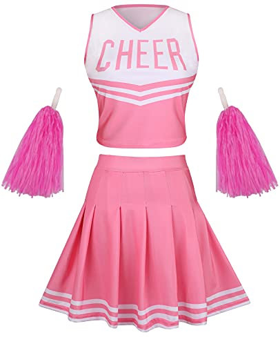 GRAJTCIN Cheerleader-Kostüm für Teenager und Damen, Halloween-Party, süßes Cheer-Outfit, bauchfreies Top, Pink, S