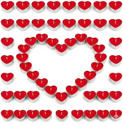 Confezione da 50 candeline a forma di cuore rosso – candele per San Valentino, proposte, matrimoni, anniversari, centrotavola, romantiche luci galleggianti, senza fumo e profumate