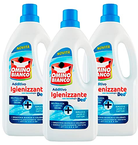 Omino Bianco - Additivo Igienizzante Liquido per Bucato, Contro Batteri e Cattivi Odori, con Tecnologia Deo+, 3 Flaconi x 1000 ml
