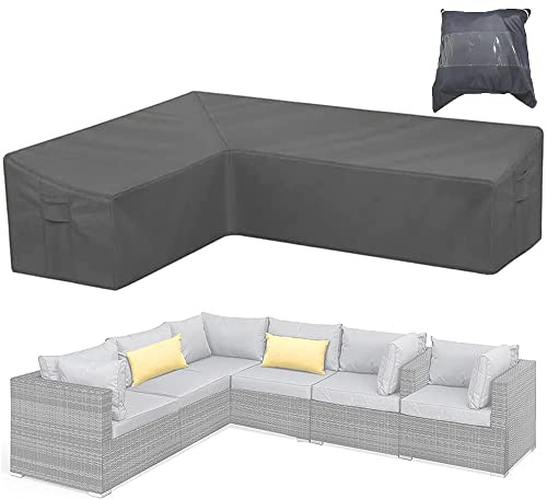 Patio Furniture Sectional Couch Sofa Cover Skyour Gray Weatherproof Heavy Duty 420D Oxford Outdoor L Shaped Sectional Garden Rattan Corner Sofa Furniture Protector Covers (Right Side Long: 87x112in)