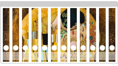 Wallario Ordnerrücken Sticker Der Kuss von Klimt - Größe 12 Stück, Rückenschilder für 12 schmale Ordner, Klebeetiketten