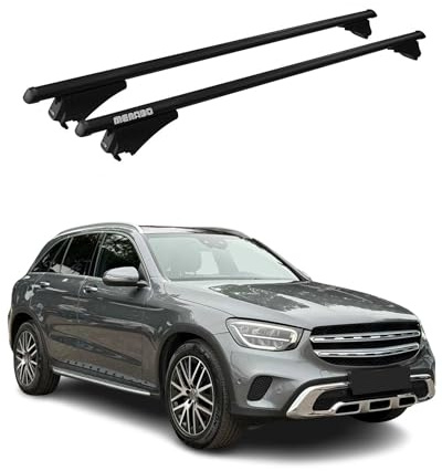 Menabo Dachträger Grundtäger kompatibel mit Mercedes GLC X253 2020-2022 Aluminium 75kg Schwarz 2tlg Geschlossene Reling für Fahrradträger, Dachboxen, Skiträger Abschließbar