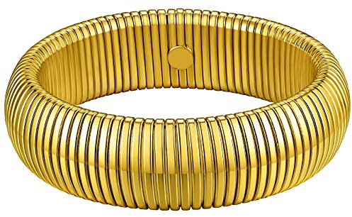 GoldChic Edelstahl Armband Damen Gold Armbänder Elastisch Stretch Armreif gold 10mm breit Schlangenarmband Manschette Armspange für Frauen Mädchen