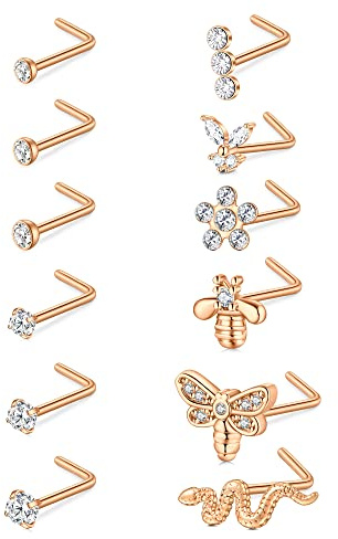 Incaton Nasenstecker 18G Nasenpiercing Edelstahl Nasenring Piercing Nase Piercing Schmuck für Damen Herren CZ Libelle Biene Schlange Blume