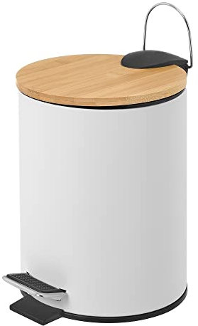 LOLAhome Papelera de pedal blanca de bambú y metal de 3 litros