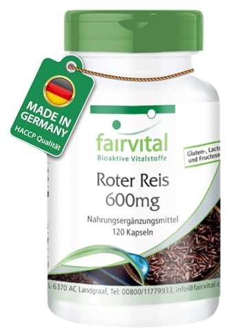fairvital Roter Reis Extrakt 600 mg, 120 vegane Kapseln, fermentiert, 2,95 mg Monacolin K, Qualitätsgeprüft und hochdosiert, Made in Germany