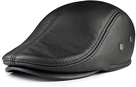 tcax Schiebermütze Herren Mens Barett Leder Flat Newsboy Driver Duckbill Cap Brown Earflaps Warm Herbst Winter Gatsby Driver Ivy Hat,Schwarz,59-60Cm