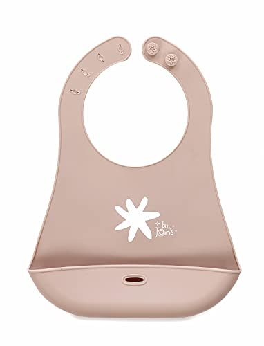 Jane Bavaglino in silicone per bambini, facile da mettere sul bambino e molto veloce da pulire, Pallido, One Size