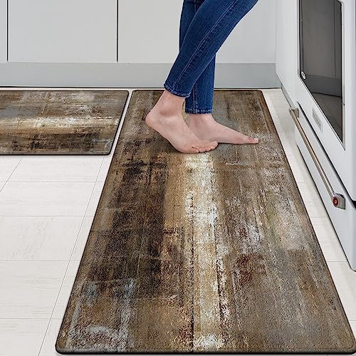 MAYHMYO Küchenteppiche und -matten, 2er-Set, taupe, abstrakte Kunst, Anti-Ermüdungsmatte, PVC, rutschfest, braun und grau, mit Schaumstoff gepolstert, Küchenmatten für Boden, Esszimmer, Zuhause, Büro,