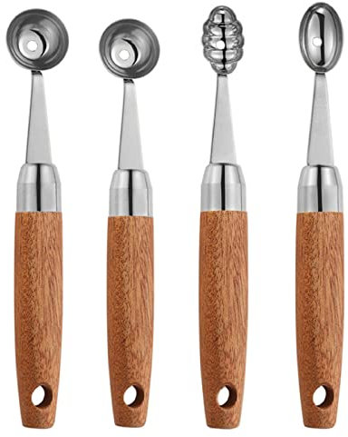 Bafnsiji Ensemble de 4 cuillères à Melon, cuillère à cuillère à Boule en Acier Inoxydable, Outils de Cuisine Multifonctions pour salades de Fruits à la Maison,B