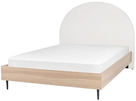 Beliani Bett weiß/helles Holz 140 x 200 cm gepolstertes Kopfteil Holzrahmen Millay