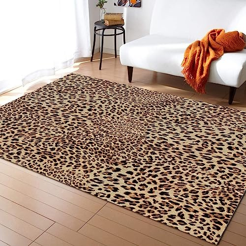 TEMLAN Sexy Leopard Teppiche Gegend, Gelbe Leoparden-Druckkunst Schlafzimmer Kurzflor für Wohnzimmer, Schlafzimmer, Esszimmer Badezimmer Küche Flur Läufer 140 x 200cm