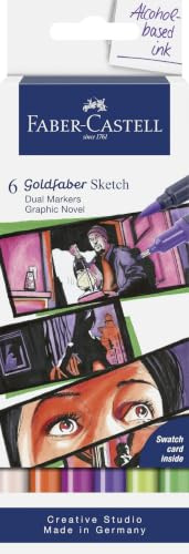 FABER-CASTELL - Goldfaber Sketch Marker Graphic Novel, 6 Farben | Schnell trocknende Alkohol Marker mit hoher Deckkraft, Brush- und Finelinerspitze für Illustrationen und Skizzen