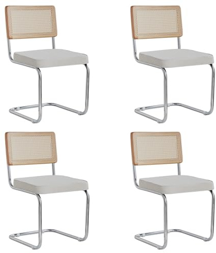 HJhomeheart Juego de 4 Sillas de Comedor Escandinavas, Sillas de Comedor con Patas Cromadas, Sillas Voladizas, Sillas de Oficina, Sillas Modernas (Blanco)