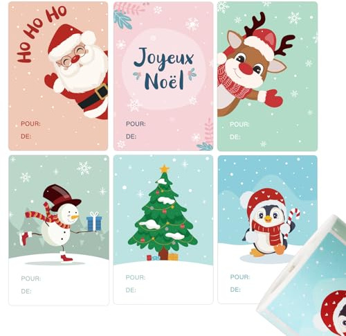 COLOFALLA 250 Stücke Weihnachten Aufkleber auf Französisch Weihnachten Kraftpapier Aufkleber Selbstklebende Aufkleber Weihnachten Weihnachtsaufkleber Geschenketiketten Weihnachten