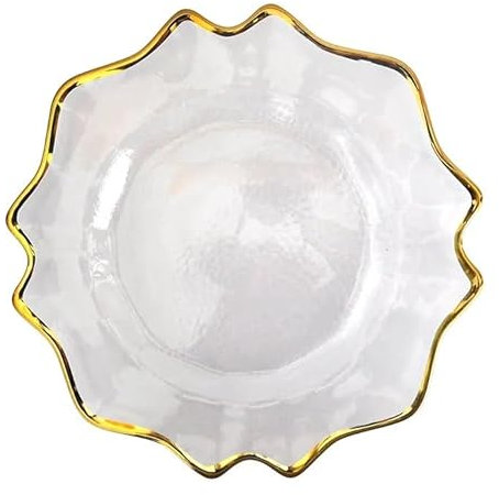 Sottobicchieri XL in vetro trasparente, 33 cm, con bordo dorato (4), 6 piattini decorativi, per matrimoni, battesimi, compleanni, Natale e feste, riutilizzabili