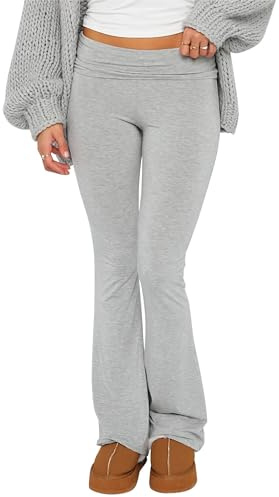 Women Flare Skinny Leggings Fold Over Pants Bootcut Bell Bottom Yoga Pants